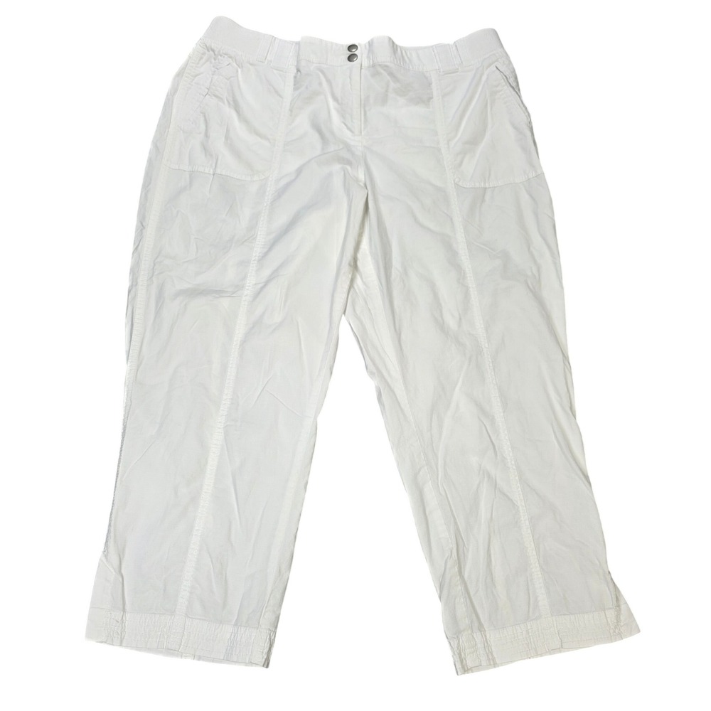 Chico's Ripstop Cropped Pants Women's Size 2 White Cotton Stretch Straight Leg